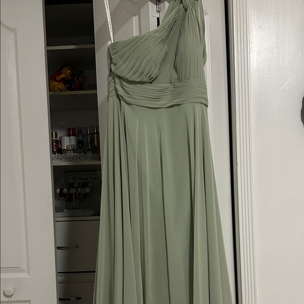 Azazie Charlize - Dusty Sage A-Line One Shoulder Chiffon Dress